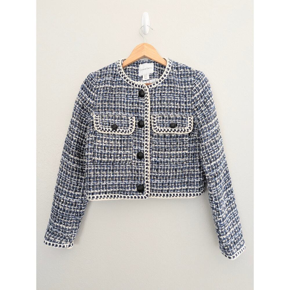Women's Christian Lacroix Tweed Pattern Evening Jacket Blue Black White Size XS